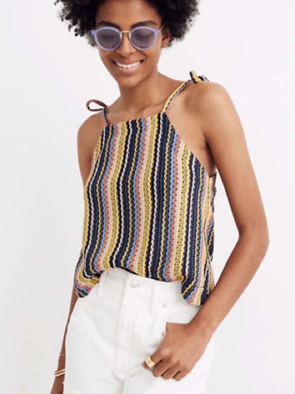 Madewell Texture & Thread Crochet Striped Tank Top Size L